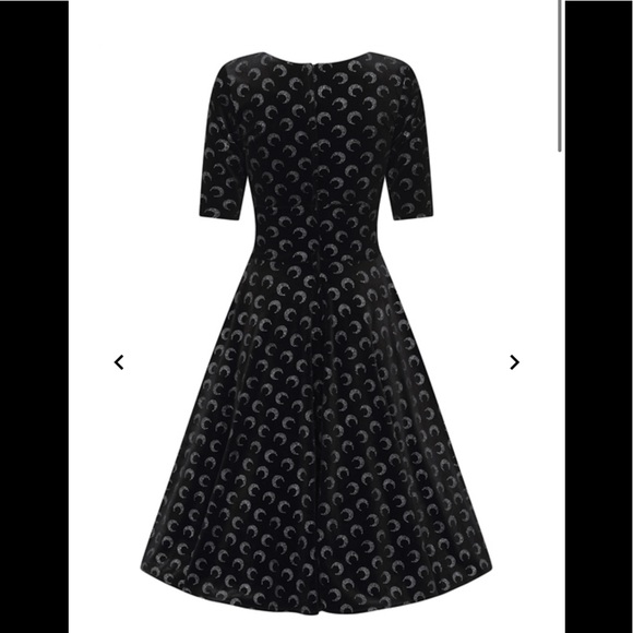 COLLECTIF Velvet Glitter Moon Print Swing Dress, Black, Retro Pinup - Picture 7 of 8